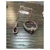 STERLING SILVER GARNET PENDANT & RING STERLING SILVER GARNET PENDANT & RING