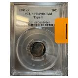 1981-S PCGS PR69DCAM T1 GRADED ROOSEVELT DIME 1981-S PCGS PR69DCAM T1 GRADED ROOSEVELT DIME