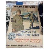 ANTIQUE WWI BOARD POSTER KNIGHTS OF COLUMBUS ANTIQUE WWI BOARD POSTER KNIGHTS OF COLUMBUS