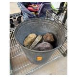 METAL PAIL W MISC MINERALS STONES SLAG GLASS METAL PAIL W MISC MINERALS STONES SLAG GLASS