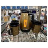 VTG MID CENTURY THERMO SERV COFFEE CARAFE & MUGS VTG MID CENTURY THERMO SERV COFFEE CARAFE & MUGS