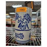 VINTAGE STONEWARE POTTERY BLUE / BIRDS VASE