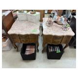 2PC VINTAGE RED MARBLE TOP END TABLES