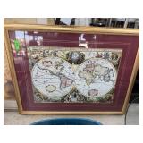 LARGE OLD WORLD STYLE MAP FRAMED