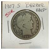1907-S BARBER SILVER HALF DOLLAR