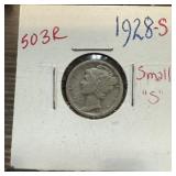1928-S MERCURY SILVER DIME SMALL S