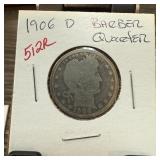 1906-D BARBER SILVER QUARTER