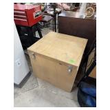 LARGE WOOD BOX WITH STUFFED ANIMALS