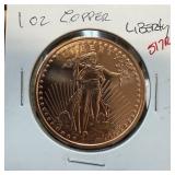 1 OZ COPPER BULLION LIBERTY ROUND