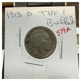 1913-D TYPE 1 BUFFALO NICKEL
