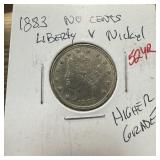 1883 NO CENTS LIBERTY V NICKEL HIGHER GRADE