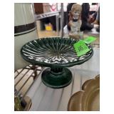 VINTAGE HULL GREEN MAJOLICA PEDESTAL COMPOTE