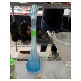 VINTAGE BLUE ART GLASS SWUNG VASE & SMALLER
