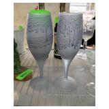 2PC 1960S REUVEN SATIN GLASS DROPLET GOBLETS