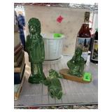 3PC GREEN GLAZED NATIVE AMERICAN POTTERY FIGURES