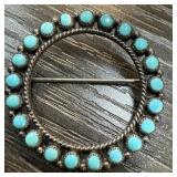 STERLING SILVER TURQUOISE BROOCH / PIN