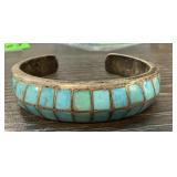 HEAVY STERLING SILVER CUFF BRACELET W TURQUOISE