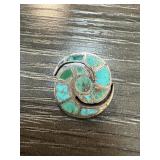 STERLING SILVER TURQUOISE INLAY SPIRAL BROOCH PIN