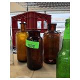 3PC VINTAGE / ANTIQUE AMBER GLASS BOTTLES MILKS
