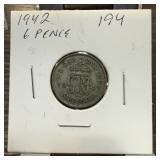 1942 SILVER SIX 6 PENCE 1942 SILVER SIX 6 PENCE