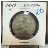 1943-S JEFFERSON SILVER WAR NICKEL 1943-S JEFFERSON SILVER WAR NICKEL