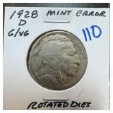 1928-D BUFFALO NICKEL ROTATED DIES 1928-D BUFFALO NICKEL ROTATED DIES