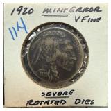 1920 BUFFALO NICKEL SEVERE ROTATED DIES 1920 BUFFALO NICKEL SEVERE ROTATED DIES