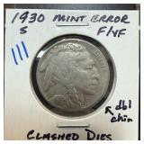 1930-S BUFFALO NICKEL CLASHED DIES ERROR 1930-S BUFFALO NICKEL CLASHED DIES ERROR