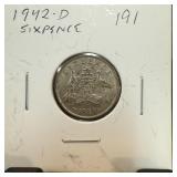1942-D SILVER 6 PENCE SIX PENCE 1942-D SILVER 6 PENCE SIX PENCE