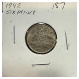 1942 SIX PENCE SILVER COIN 1942 SIX PENCE SILVER COIN