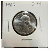 1964 GEM BU WASHINGTON SILVER QUARTER 1964 GEM BU WASHINGTON SILVER QUARTER