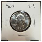 1964 GEM BU WASHINGTON SILVER QUARTER 1964 GEM BU WASHINGTON SILVER QUARTER