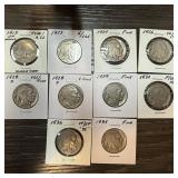 LOT OF 10 MIXED DATE BUFFALO NICKELS LOT OF 10 MIXED DATE BUFFALO NICKELS
