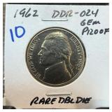 1962 JEFFERSON NICKEL DDR-024 DOUBLE DIE 1962 JEFFERSON NICKEL DDR-024 DOUBLE DIE