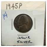 1945-P JEFFERSON SILVER WAR NICKEL 1945-P JEFFERSON SILVER WAR NICKEL
