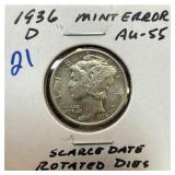 1936-D MERCURY SILVER DIME SCARCE DATE ROT DIES 1936-D MERCURY SILVER DIME SCARCE DATE ROT DIES