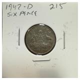 1942-D SILVER SIX PENCE COIN 1942-D SILVER SIX PENCE COIN