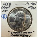 1958 PROOF REV WASHINGTON SILVER QUARTER T-B REV 1958 PROOF REV WASHINGTON SILVER QUARTER T-B REV
