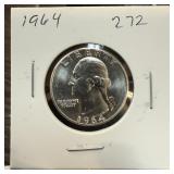 1964 GEM BU WASHINGTON SILVER QUARTER 1964 GEM BU WASHINGTON SILVER QUARTER