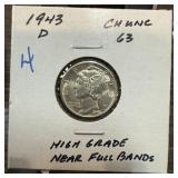 1943-D MERCURY SILVER DIME HIGH GRADE / SHARP 1943-D MERCURY SILVER DIME HIGH GRADE / SHARP