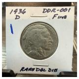 1936-D BUFFALO NICKEL DOUBLE DIE DDR-001 1936-D BUFFALO NICKEL DOUBLE DIE DDR-001