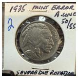 1935 BUFFALO NICKEL SEVERE DIE ROTATION ERROR 1935 BUFFALO NICKEL SEVERE DIE ROTATION ERROR