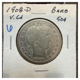 1908-D BARBER SILVER HALF DOLLAR 1908-D BARBER SILVER HALF DOLLAR
