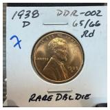 1938-D WHEAT PENNY CENT DDR-002 DOUBLE DIE 1938-D WHEAT PENNY CENT DDR-002 DOUBLE DIE