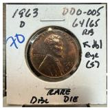 1963-D MEMORIAL PENNY CENT DDO-005 DOUBLE DIE 1963-D MEMORIAL PENNY CENT DDO-005 DOUBLE DIE