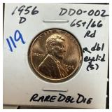 1956-D WHEAT PENNY CENT DOUBLE DIE DDO-002 1956-D WHEAT PENNY CENT DOUBLE DIE DDO-002