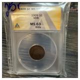 ANACS GRADED 2009 MS63 1909 VDB WHEAT PENNY CENT ANACS GRADED 2009 MS63 1909 VDB WHEAT PENNY CENT