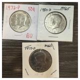3PC MIXED HIGH GRADE JFK HALF DOLLAR 3PC MIXED HIGH GRADE JFK HALF DOLLAR