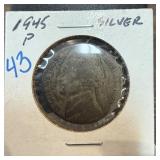 1945-P JEFFERSON SILVER WAR NICKEL 1945-P JEFFERSON SILVER WAR NICKEL