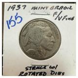 1937 BUFFALO NICKEL STRUCK W ROTATED DIES 1937 BUFFALO NICKEL STRUCK W ROTATED DIES